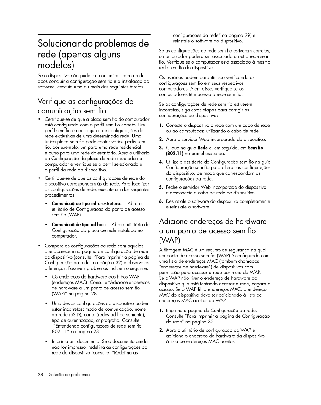 HP Pro L7780, Pro L7750, Pro L7680, Pro L7650, Pro L7580, Pro L7550 manual Verifique as configurações de comunicação sem fio 