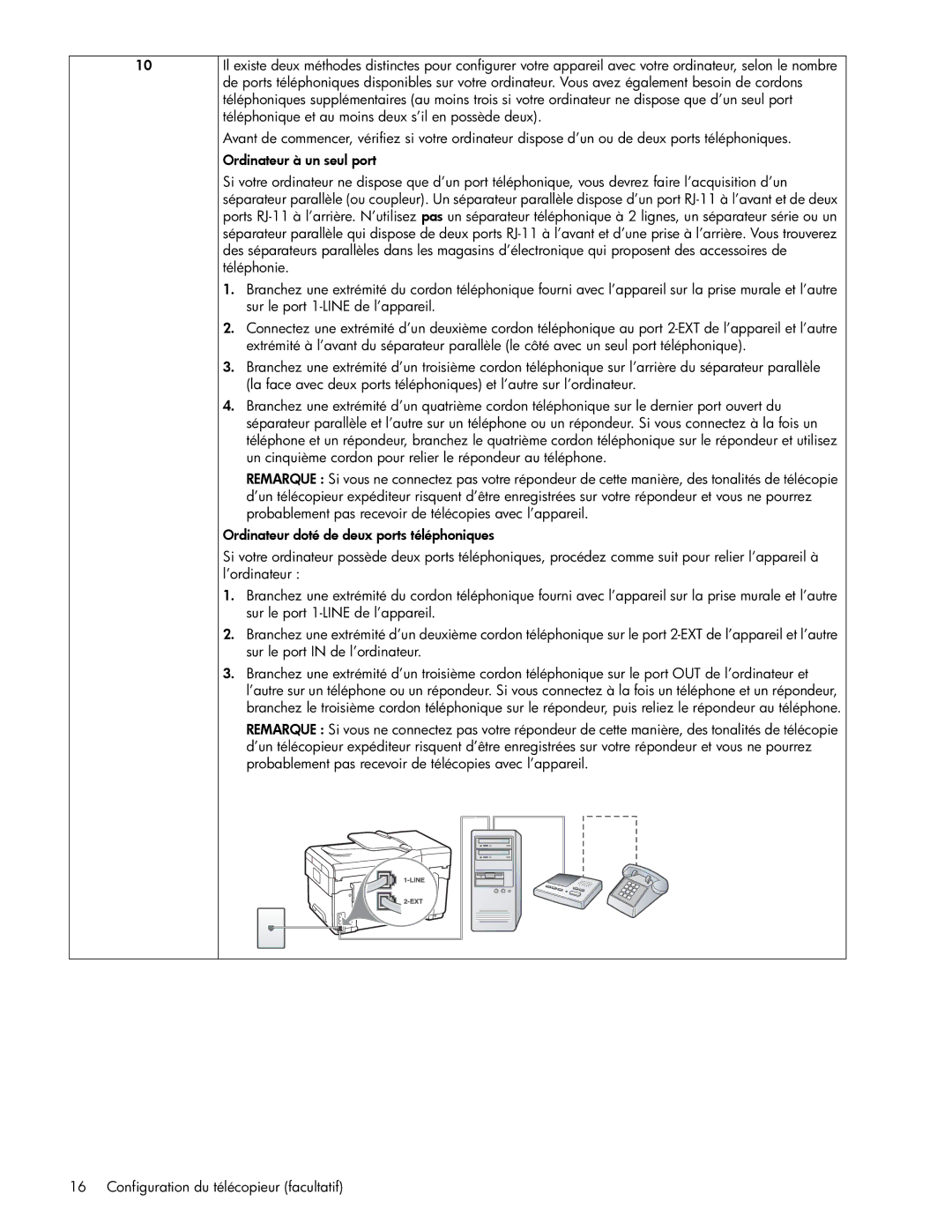 HP Pro L7680, Pro L7750, Pro L7650, Pro L7580, Pro L7780, Pro L7550, Pro L7590 manual Configuration du télécopieur facultatif 