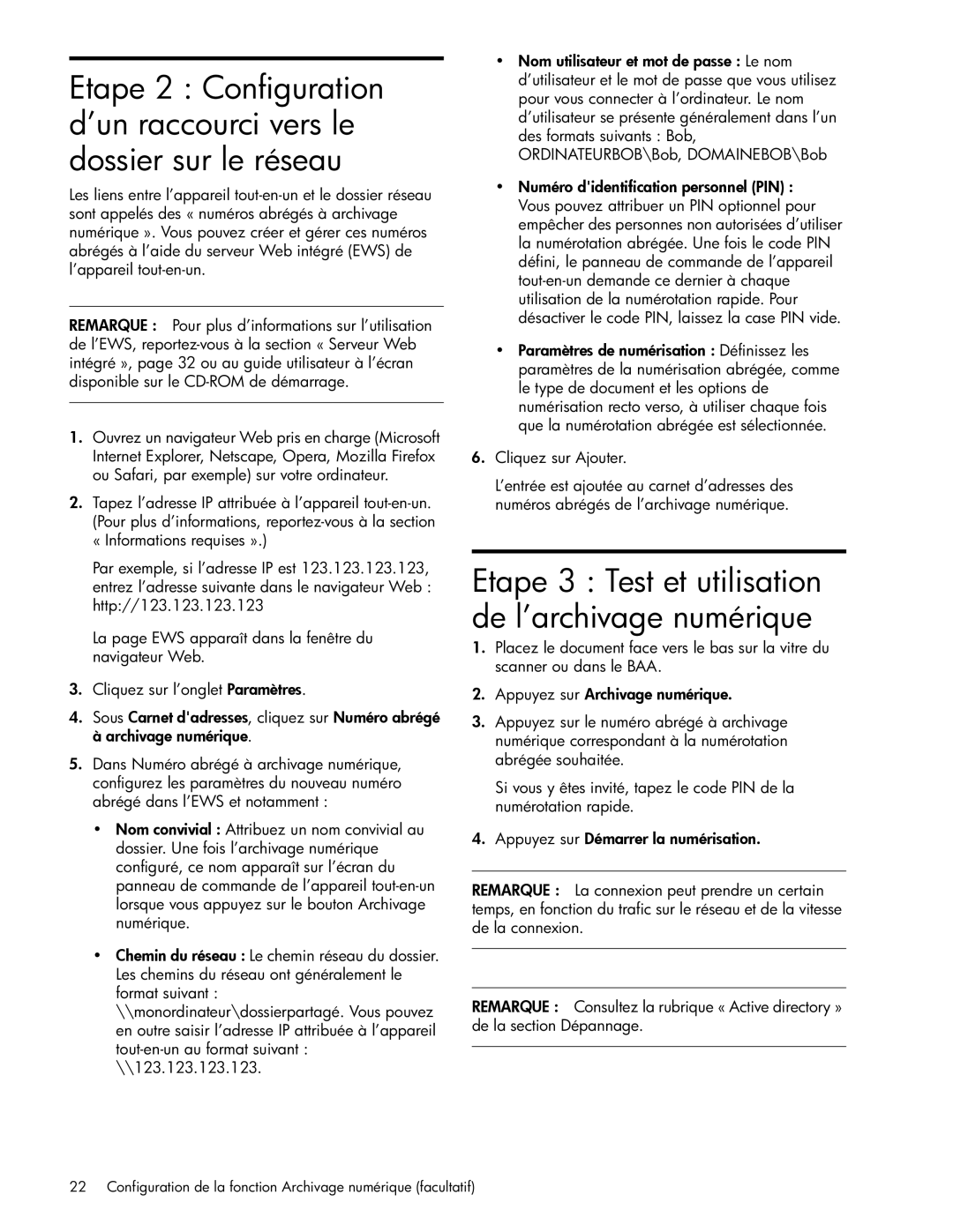 HP Pro L7750, Pro L7680, Pro L7650, Pro L7580, Pro L7780, Pro L7550 manual Etape 3 Test et utilisation de l’archivage numérique 