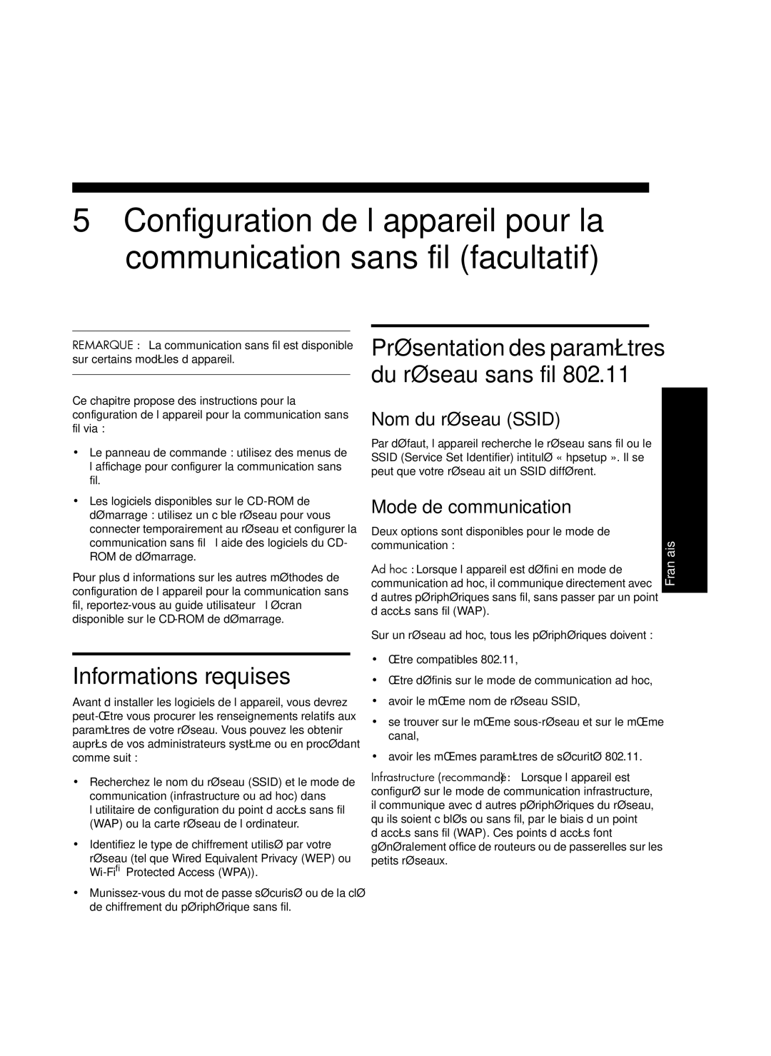 HP Pro L7680, Pro L7750, Pro L7650, Pro L7580, Pro L7780, Pro L7550, Pro L7590 manual Nom du réseau Ssid, Mode de communication 