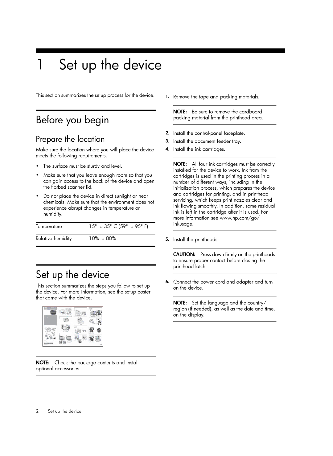 HP Pro L7590, Pro L7750, Pro L7680, Pro L7650, Pro L7580, Pro L7780 Set up the device, Before you begin, Prepare the location 