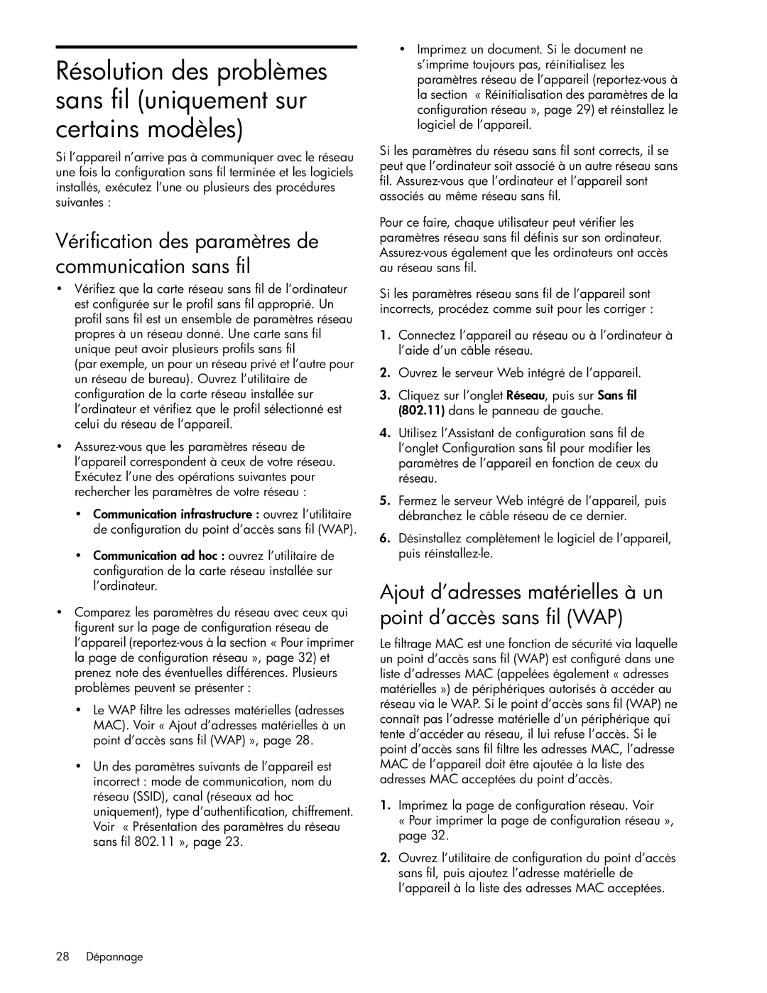 HP Pro L7590, Pro L7750, Pro L7680, Pro L7650, Pro L7580, Pro L7780 manual Vérification des paramètres de communication sans fil 