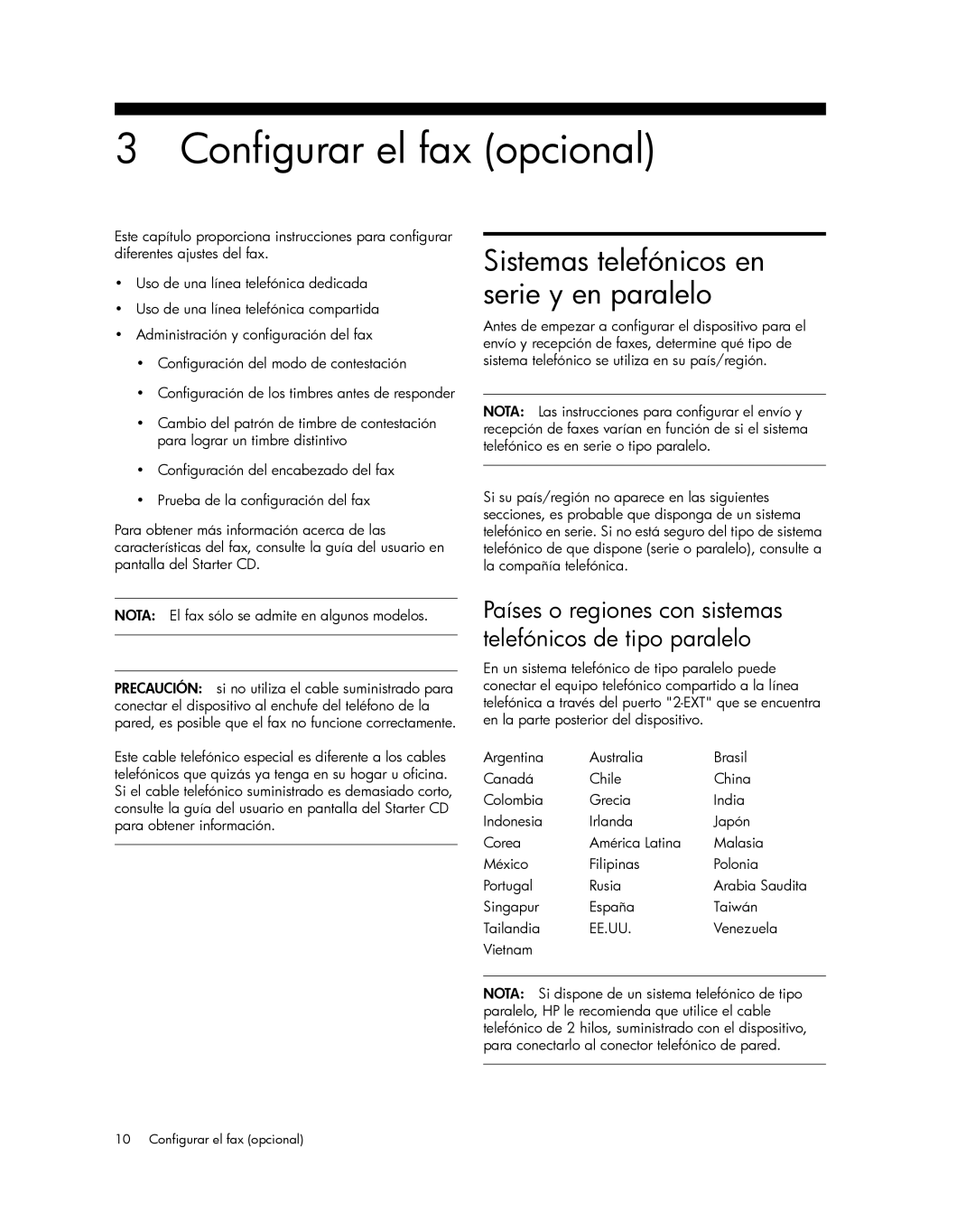 HP Pro L7680, Pro L7750, Pro L7650, Pro L7580 manual Configurar el fax opcional, Sistemas telefónicos en serie y en paralelo 