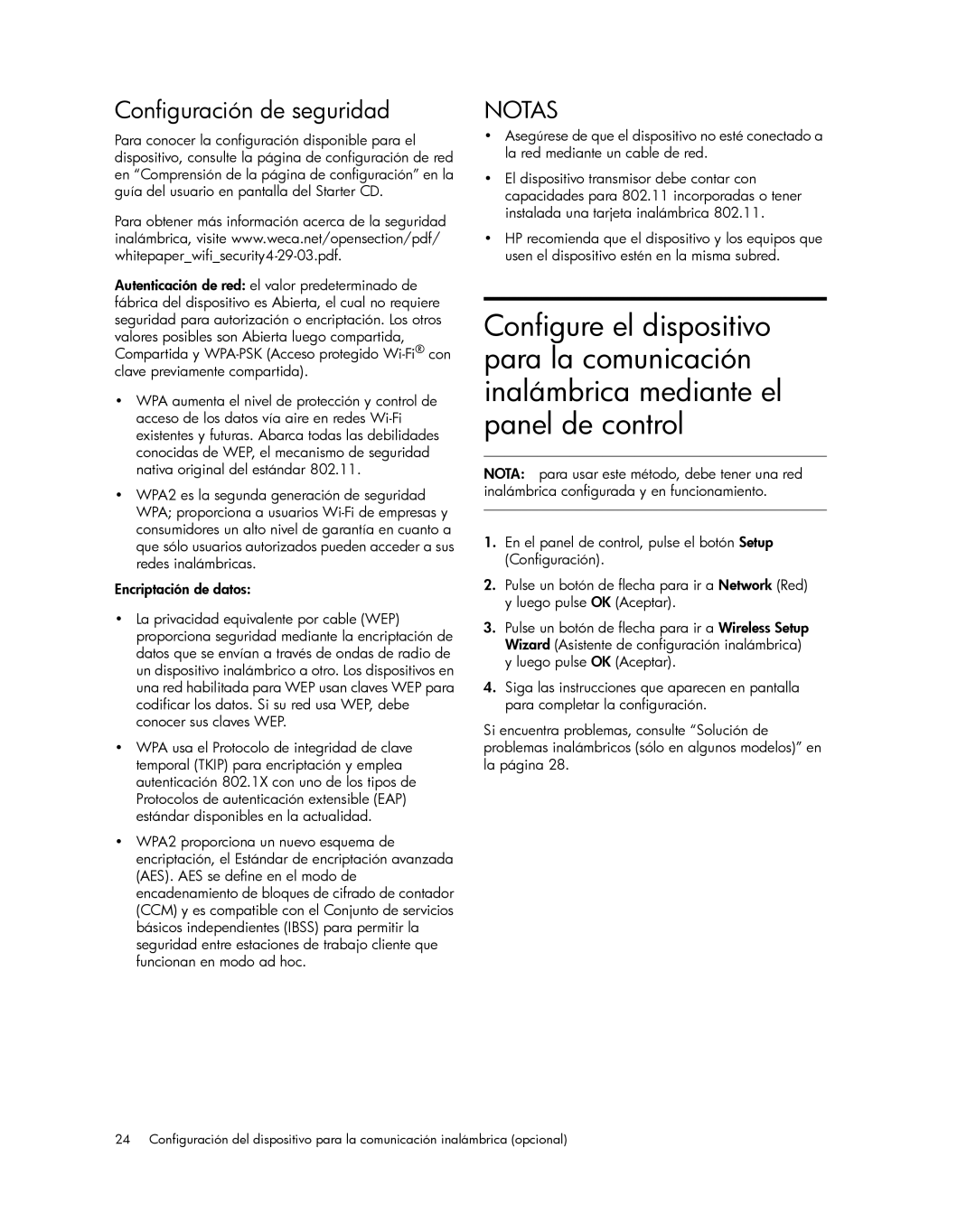 HP Pro L7680, Pro L7750, Pro L7650, Pro L7580, Pro L7780, Pro L7550, Pro L7590 manual Configuración de seguridad, Notas 