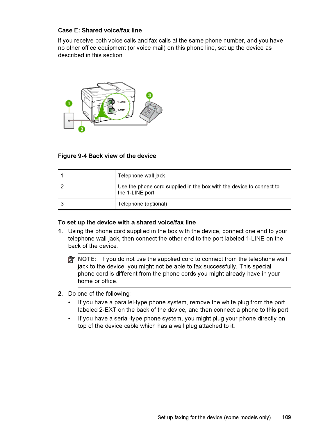 HP Pro L7680, Pro L7750, Pro L7650 manual Case E Shared voice/fax line, To set up the device with a shared voice/fax line 