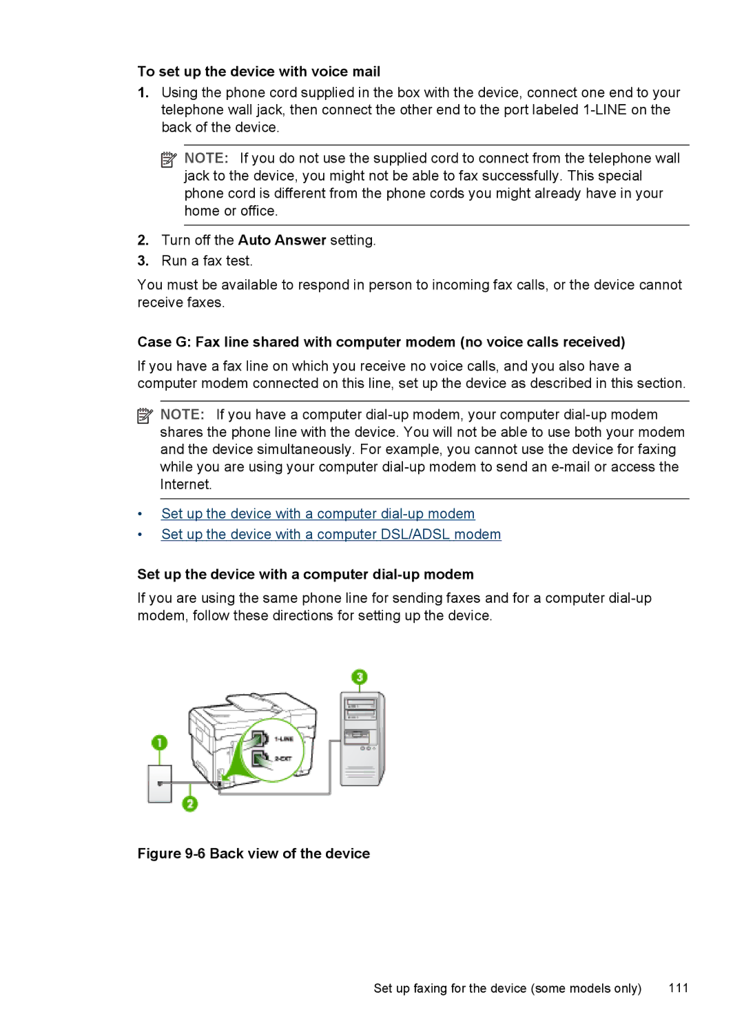 HP Pro L7580, Pro L7750, Pro L7680 To set up the device with voice mail, Set up the device with a computer dial-up modem 