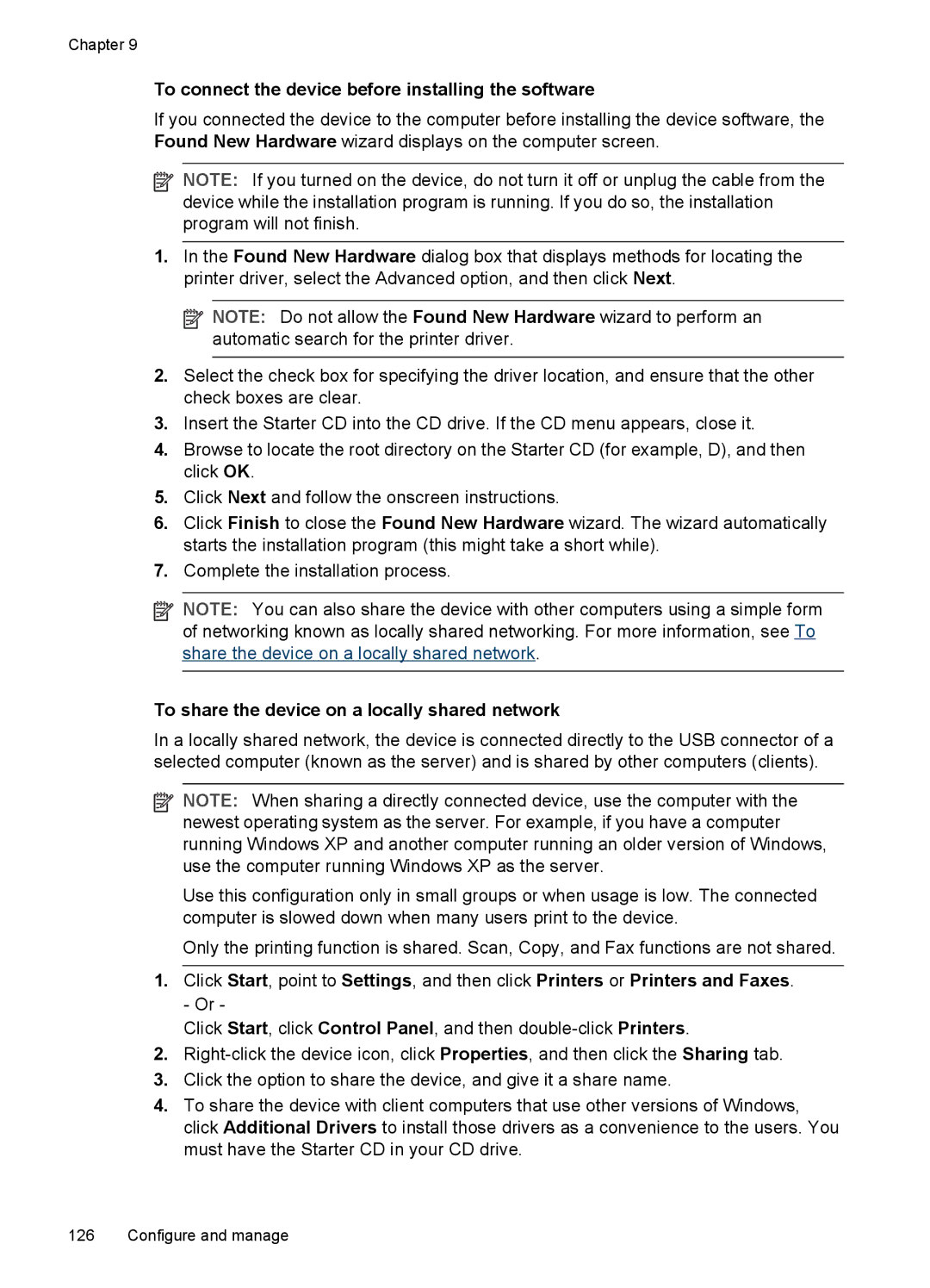 HP Pro L7650 manual To connect the device before installing the software, To share the device on a locally shared network 