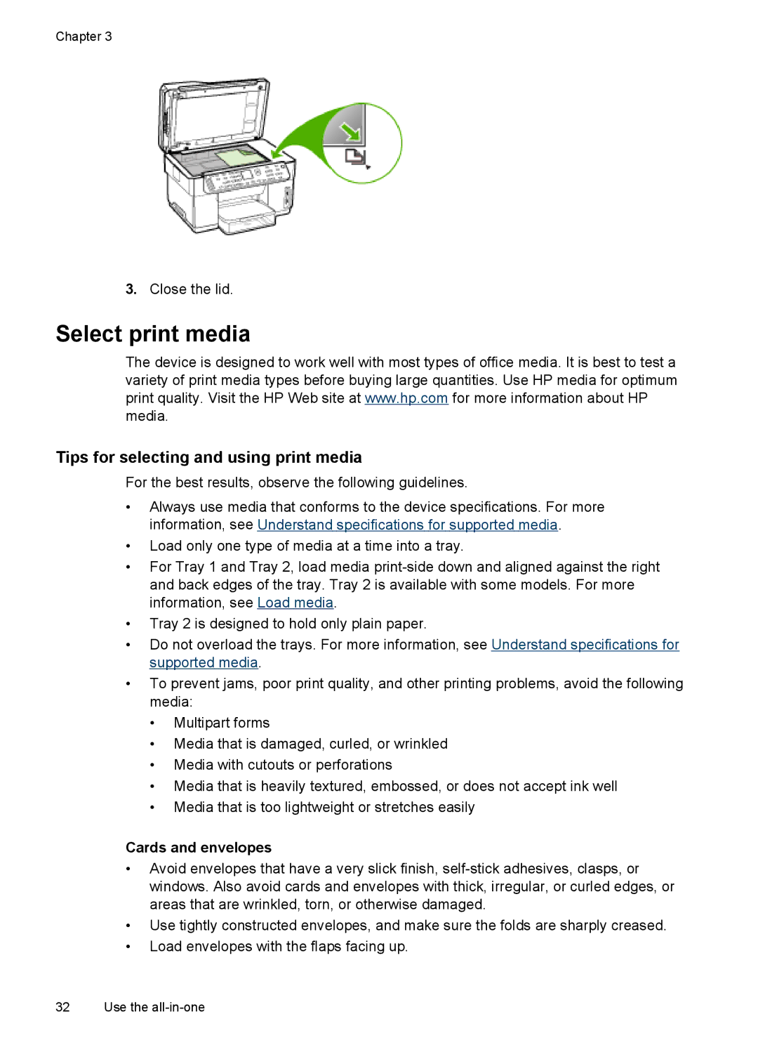 HP Pro L7780, Pro L7750, Pro L7680 manual Select print media, Tips for selecting and using print media, Cards and envelopes 