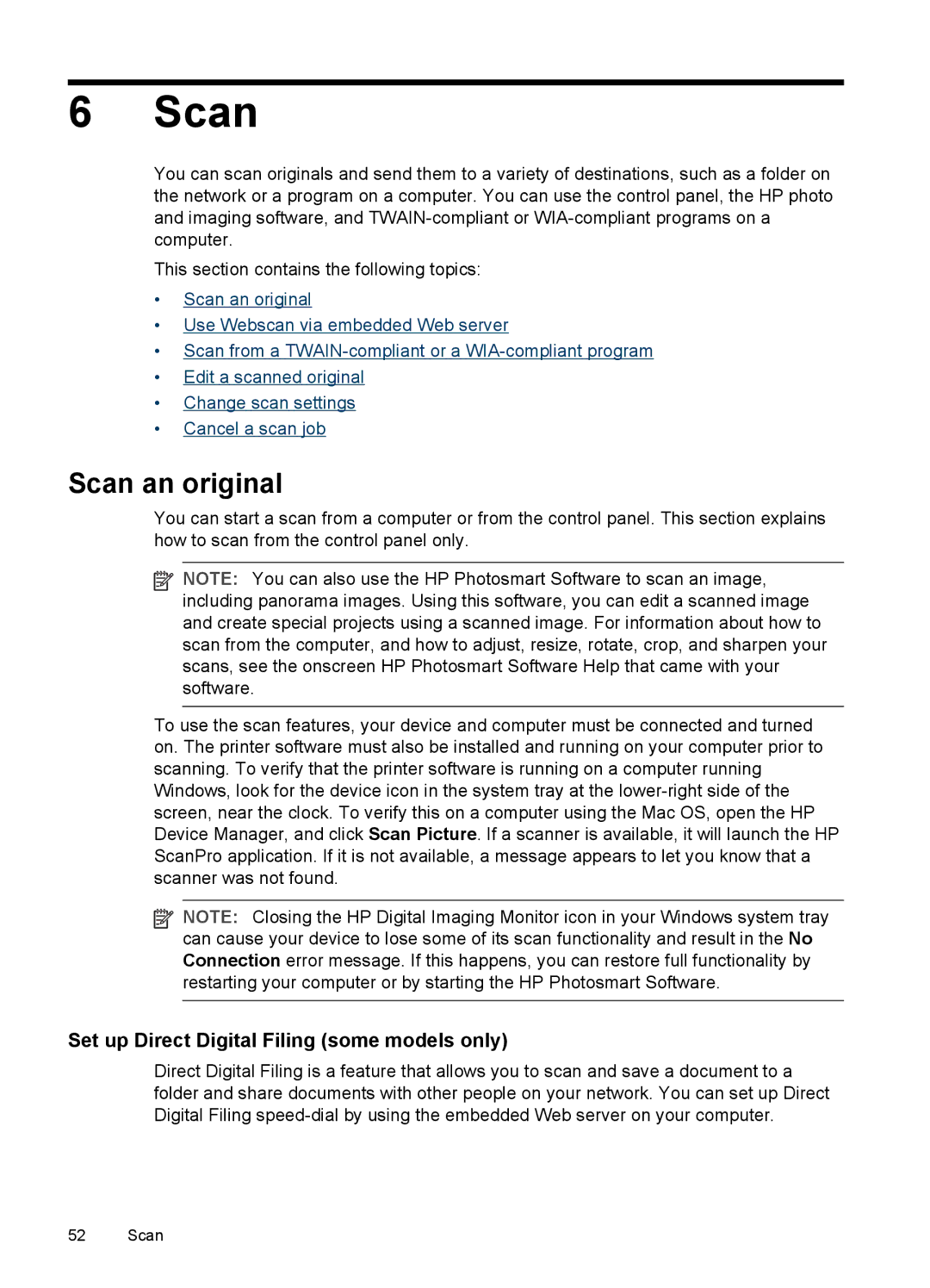 HP Pro L7750, Pro L7680, Pro L7650, Pro L7580, Pro L7780 Scan an original, Set up Direct Digital Filing some models only 