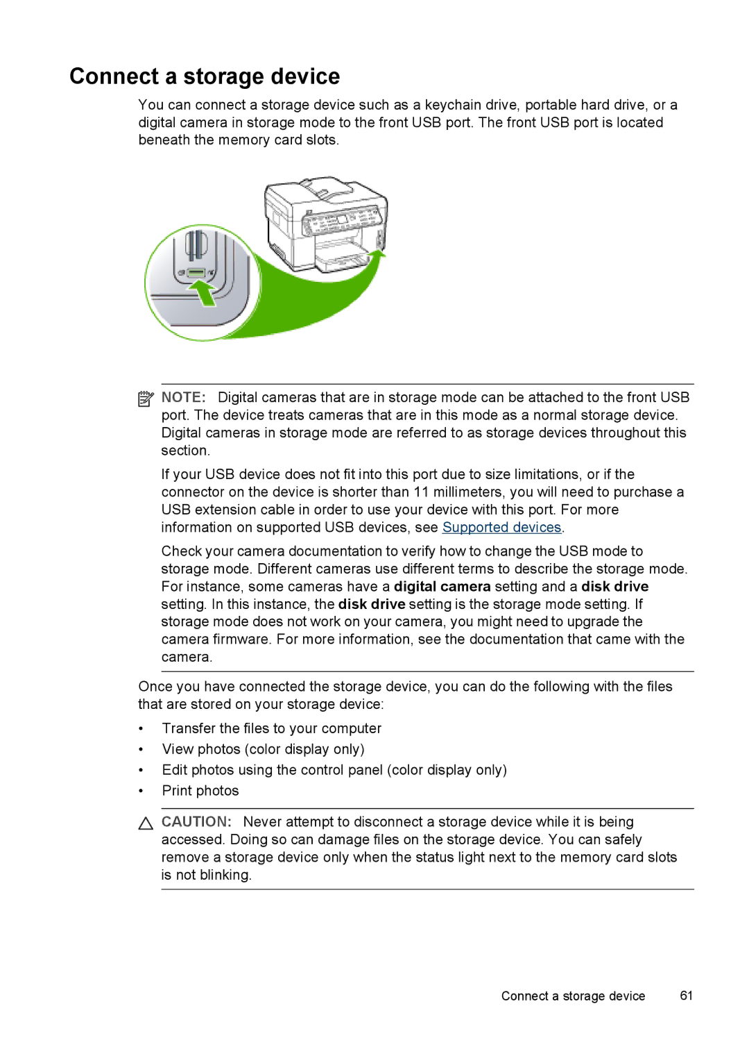 HP Pro L7680, Pro L7750, Pro L7650, Pro L7580, Pro L7780, Pro L7555, Pro L7550, Pro L7590 manual Connect a storage device 