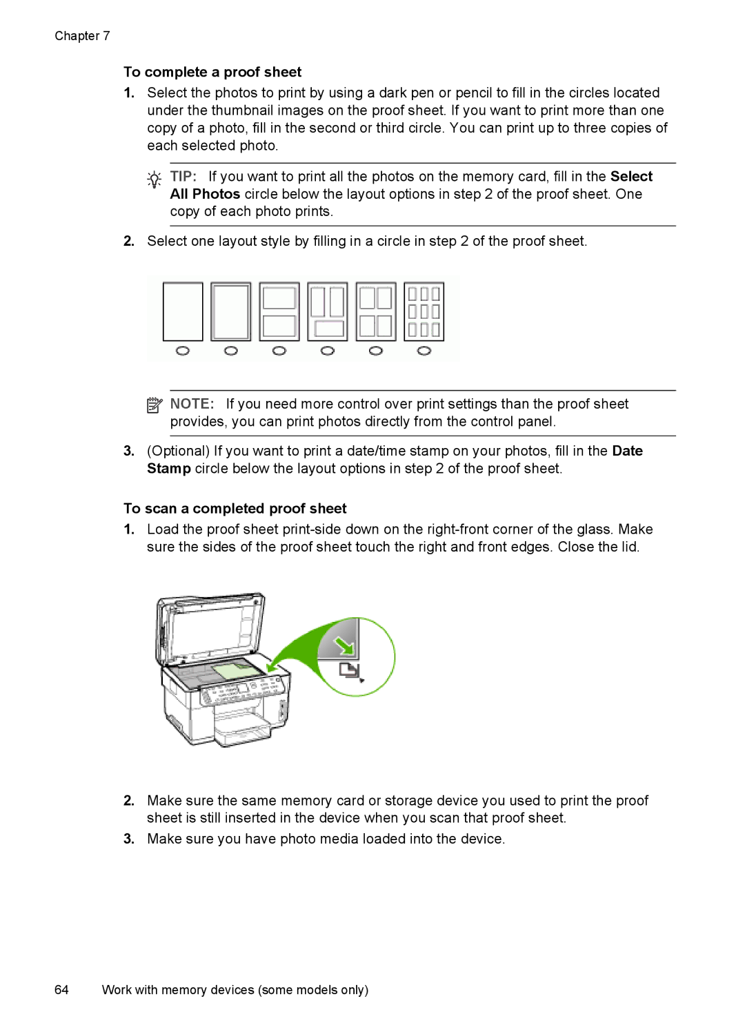 HP Pro L7780, Pro L7750, Pro L7680, Pro L7650, Pro L7580, Pro L7555 To complete a proof sheet, To scan a completed proof sheet 