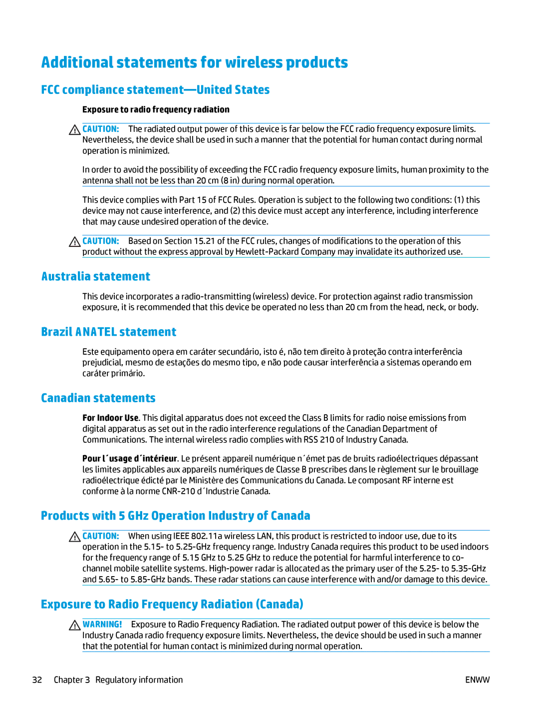 HP Pro MFP M177fw Additional statements for wireless products, FCC compliance statement-United States, Australia statement 