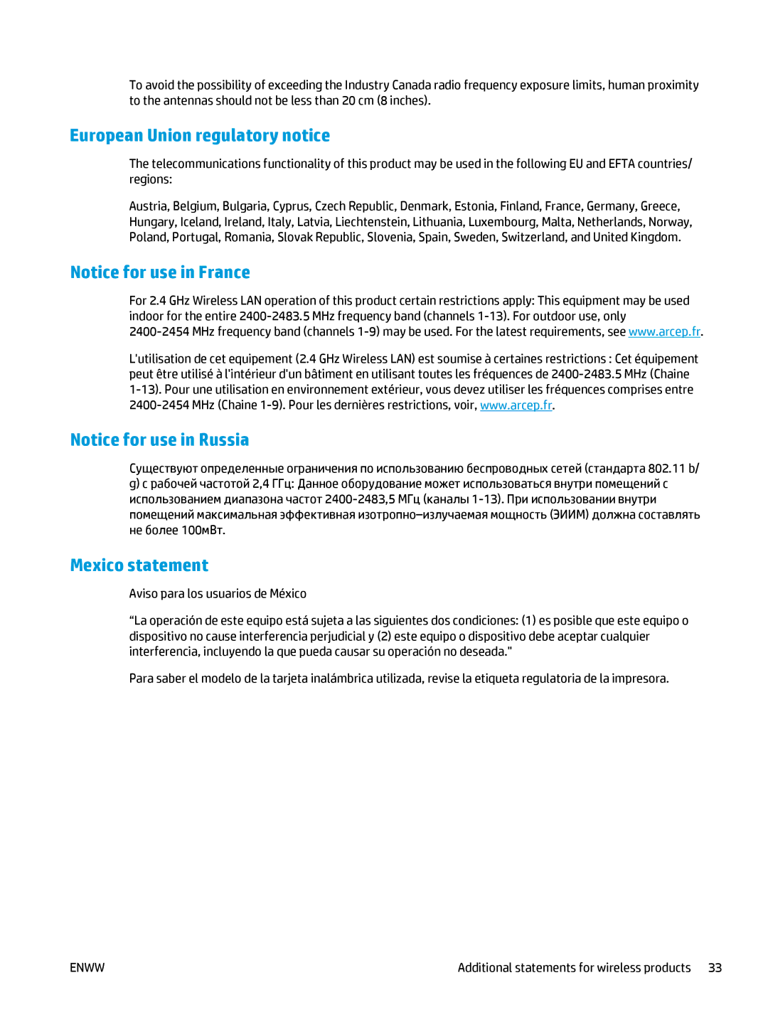 HP Pro MFP M176n, Pro MFP M177fw manual European Union regulatory notice, Mexico statement 