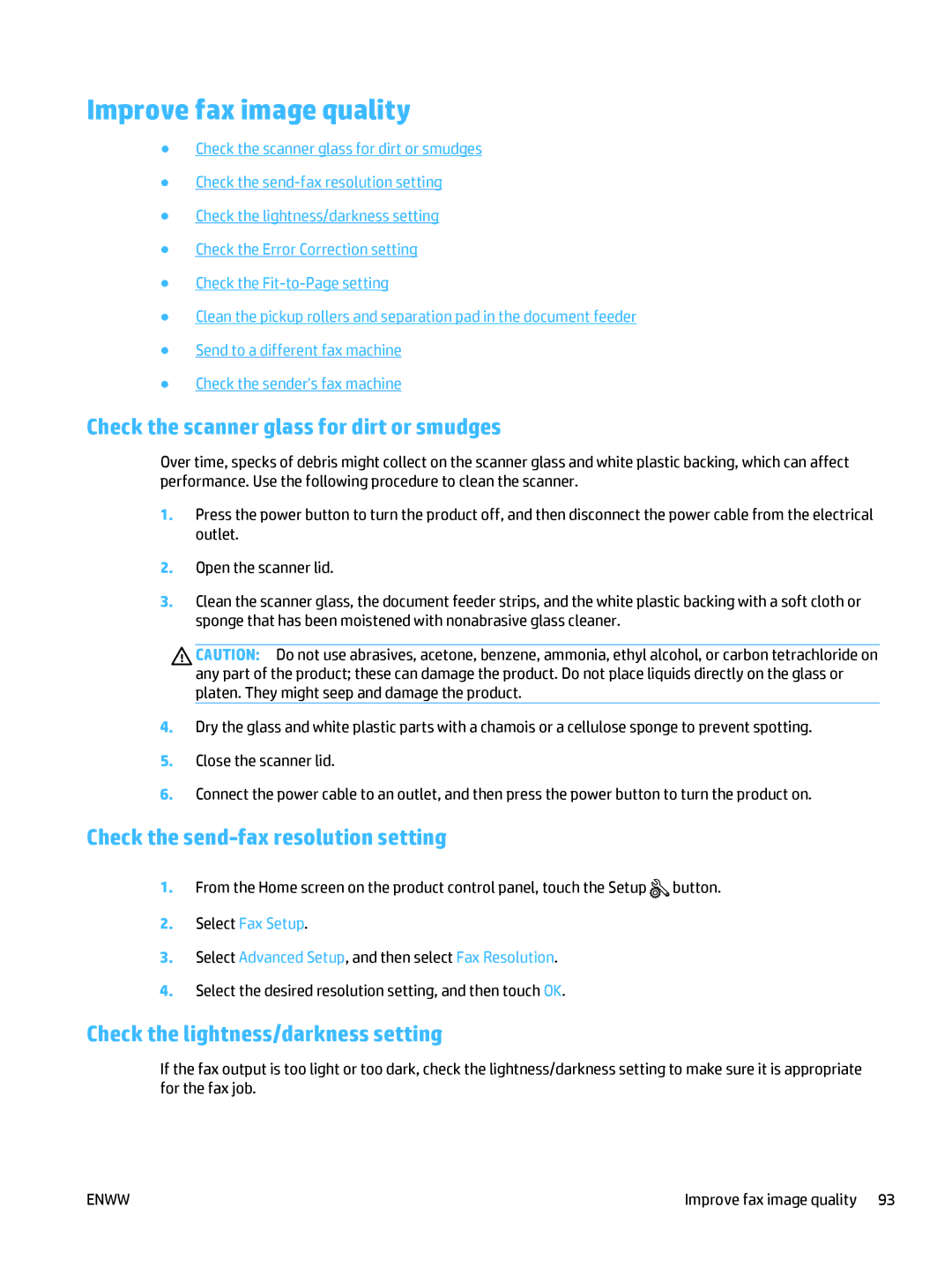 HP Pro MFP M177fw manual Improve fax image quality, Check the scanner glass for dirt or smudges 