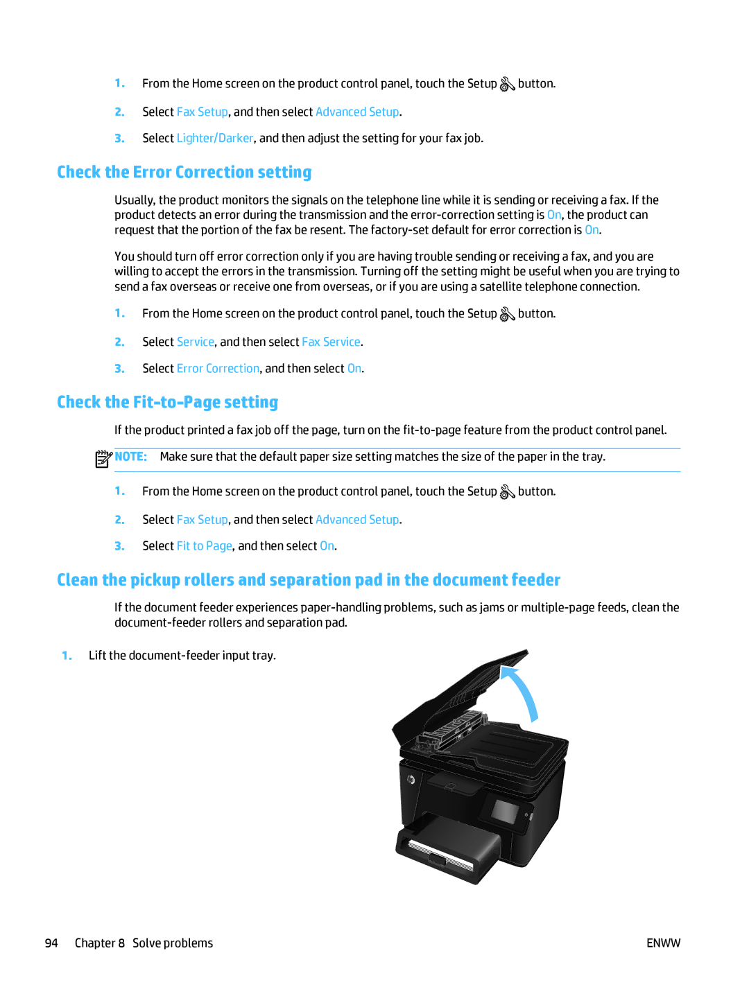 HP Pro MFP M177fw manual Check the Error Correction setting, Check the Fit-to-Page setting 