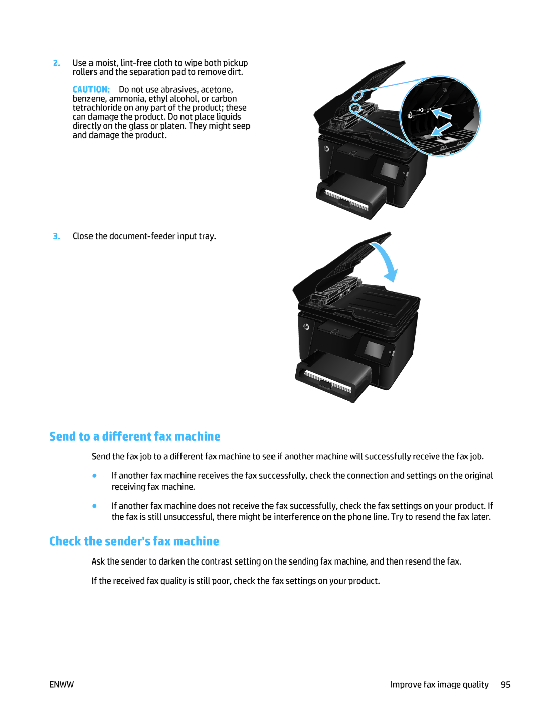 HP Pro MFP M177fw manual Send to a different fax machine, Check the senders fax machine 