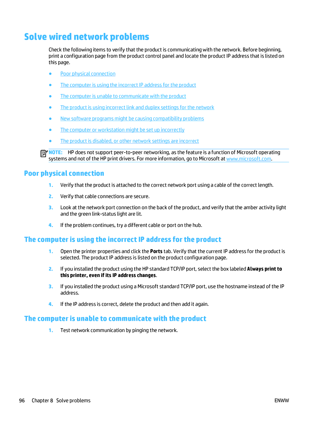 HP Pro MFP M177fw manual Solve wired network problems, Poor physical connection 