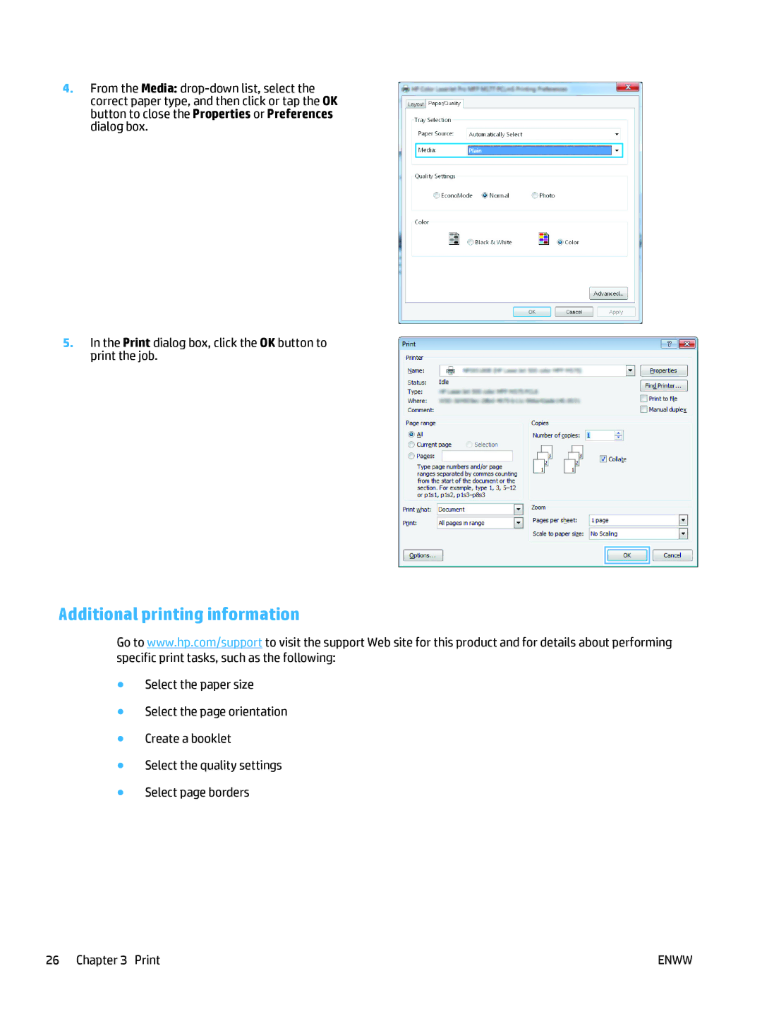 HP Pro MFP M177fw manual Additional printing information 