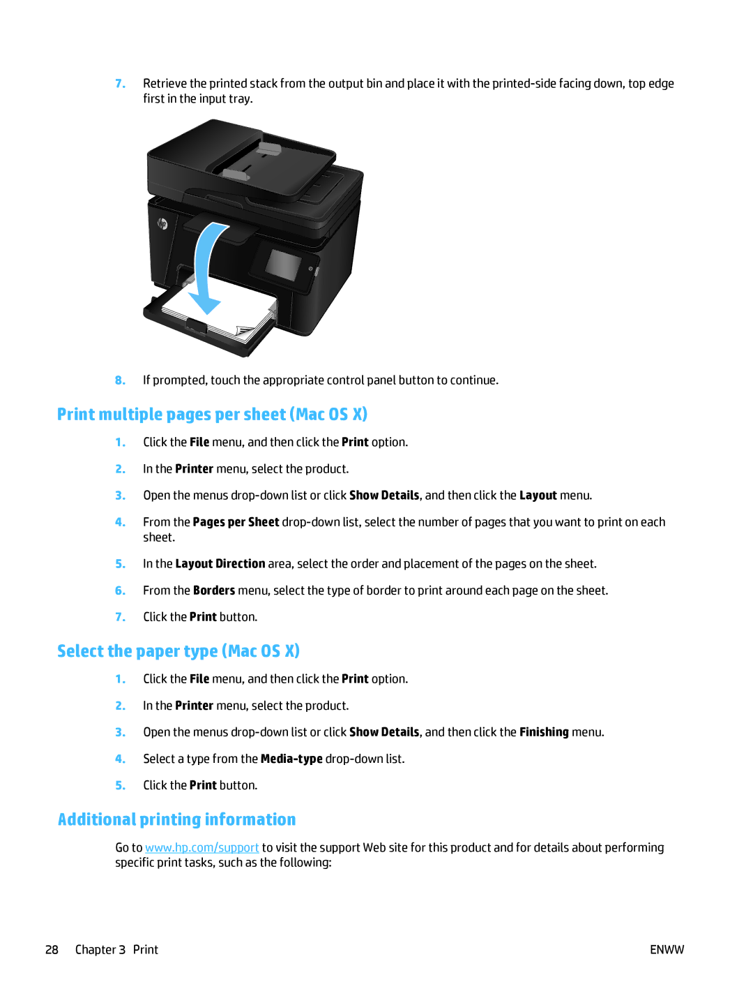 HP Pro MFP M177fw manual Print multiple pages per sheet Mac OS, Select the paper type Mac OS 