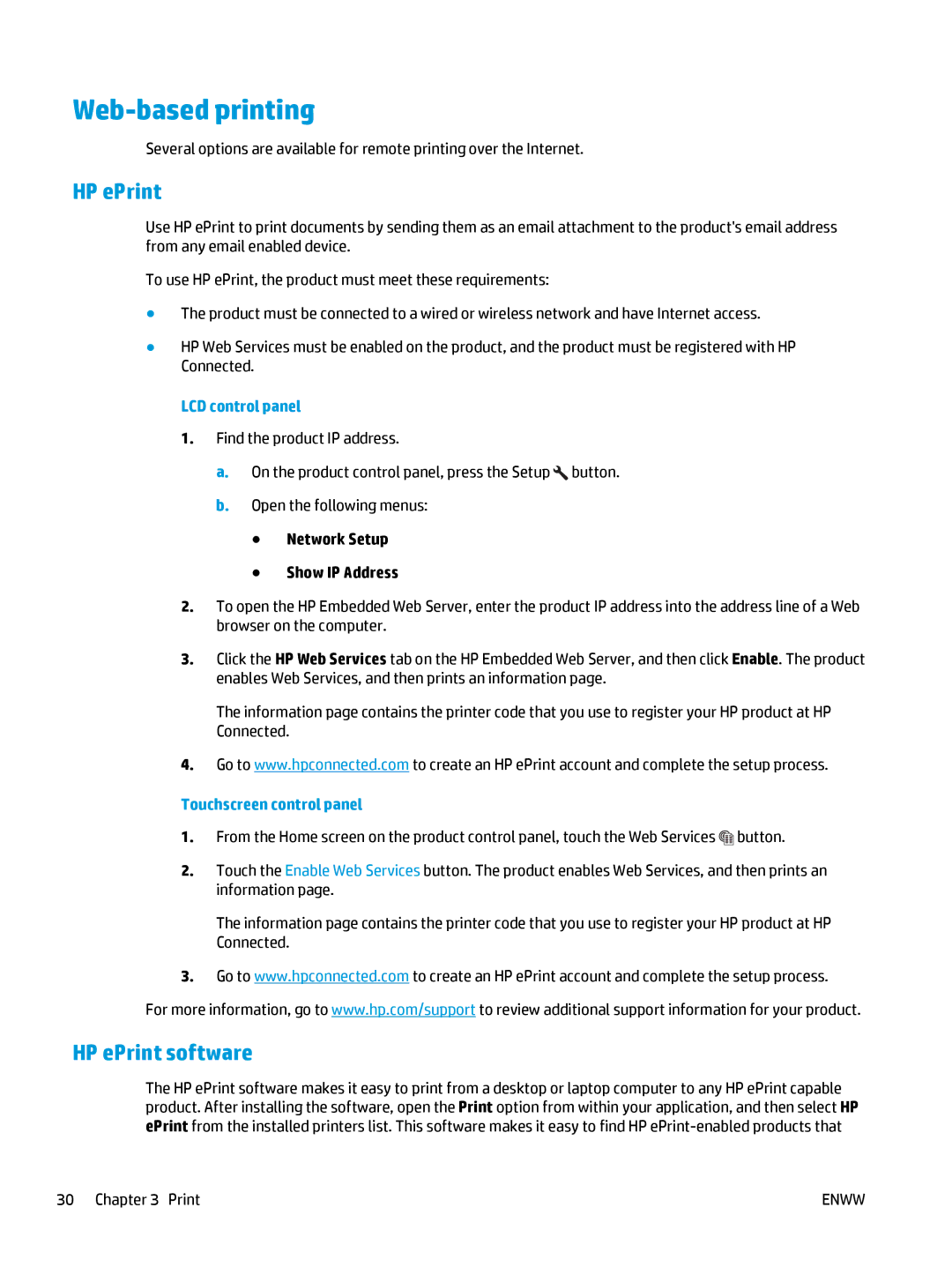 HP Pro MFP M177fw manual Web-based printing, HP ePrint software 