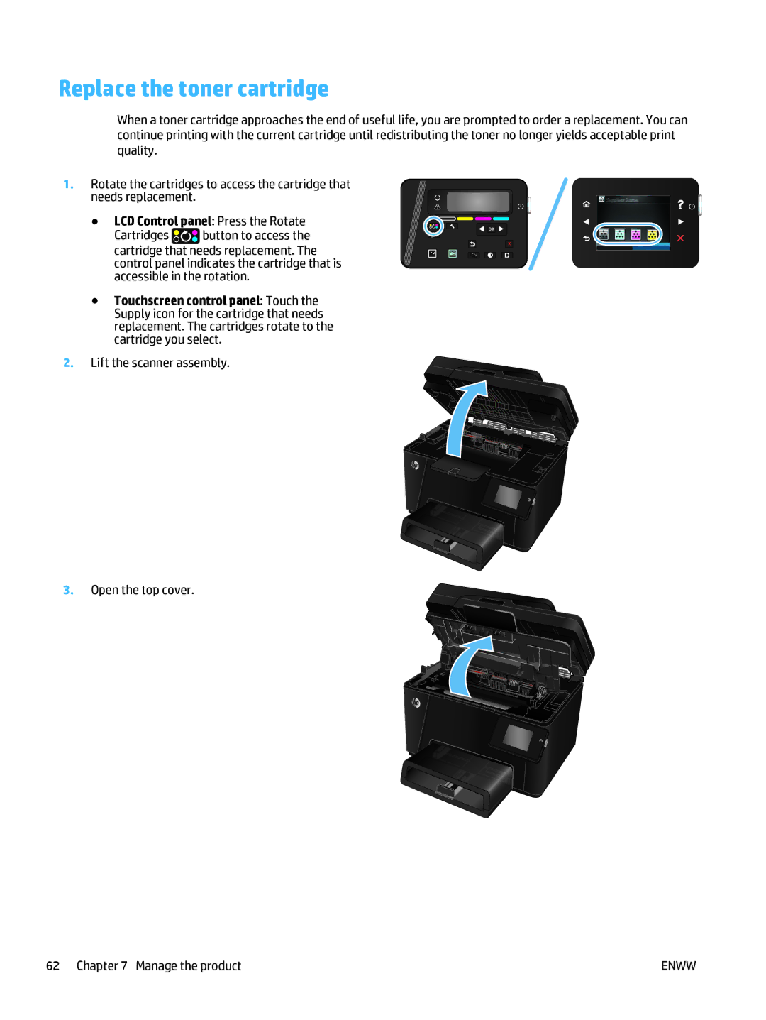 HP Pro MFP M177fw manual Replace the toner cartridge 