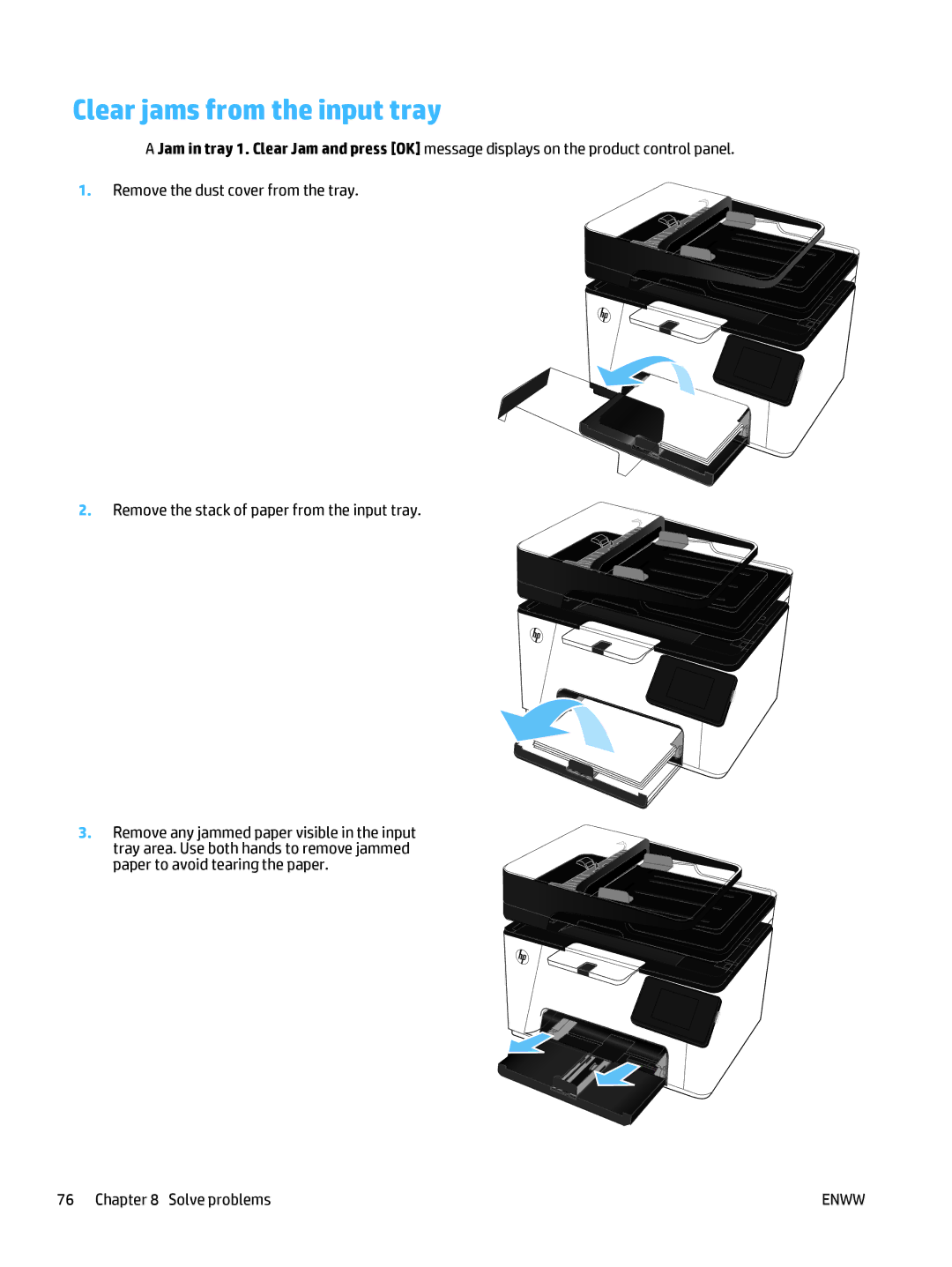 HP Pro MFP M177fw manual Clear jams from the input tray 