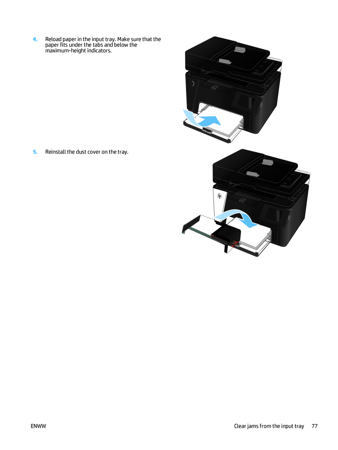 HP Pro MFP M177fw manual Clear jams from the input tray 