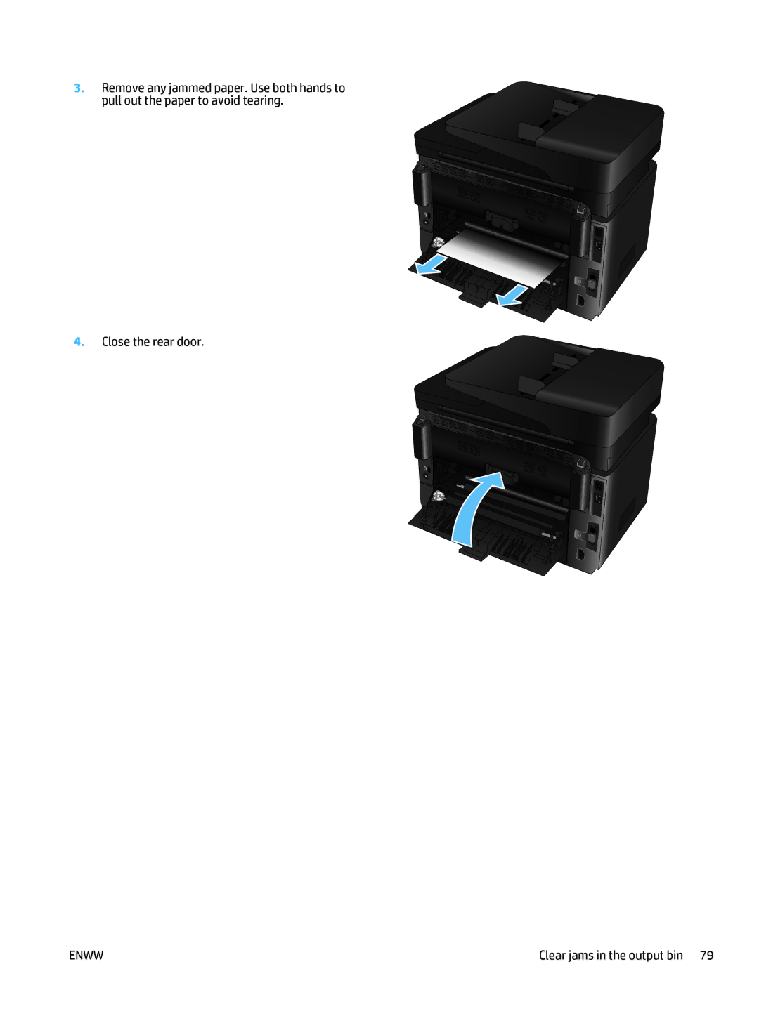 HP Pro MFP M177fw manual Clear jams in the output bin 