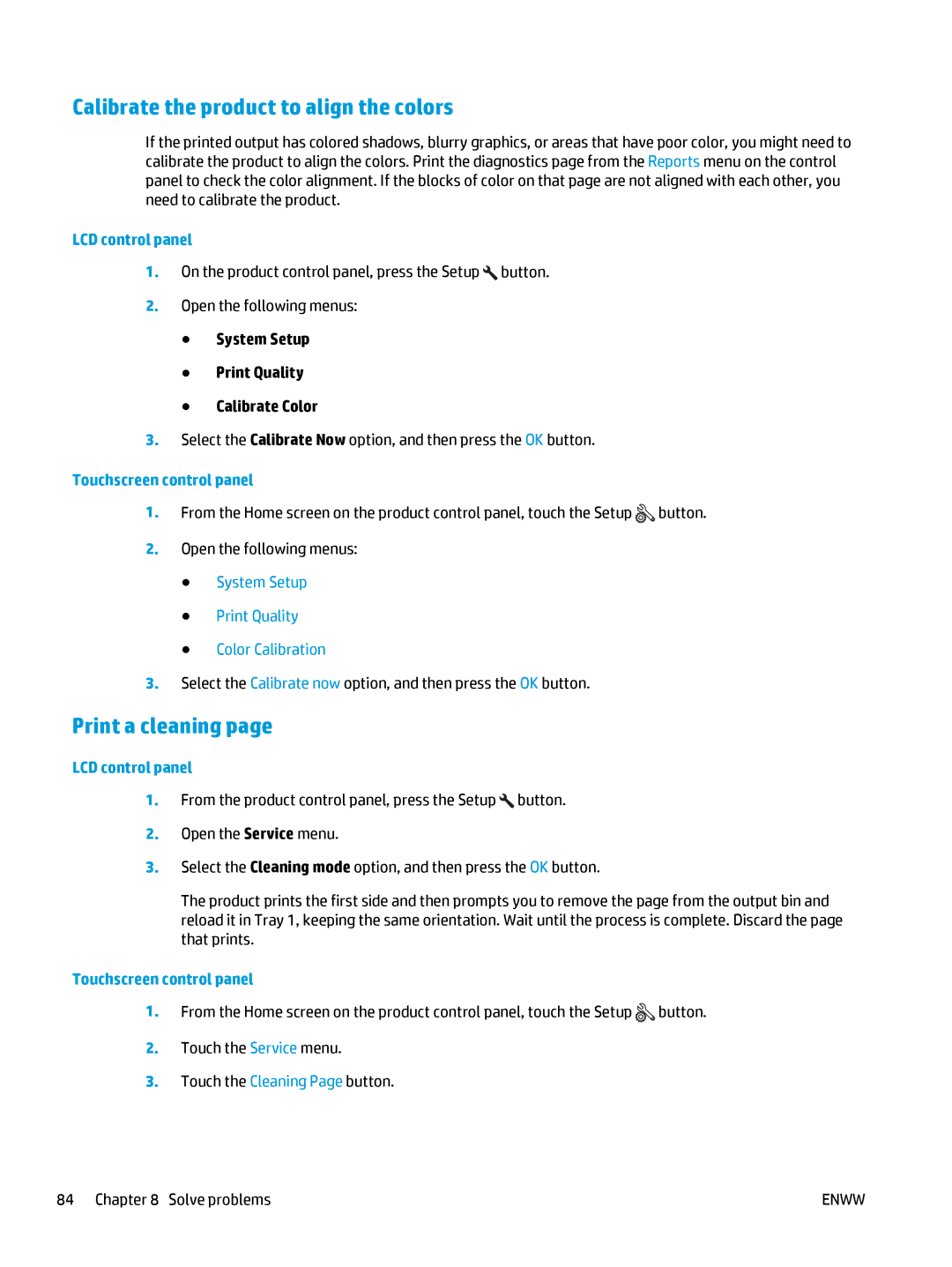 HP Pro MFP M177fw manual Calibrate the product to align the colors, Print a cleaning 