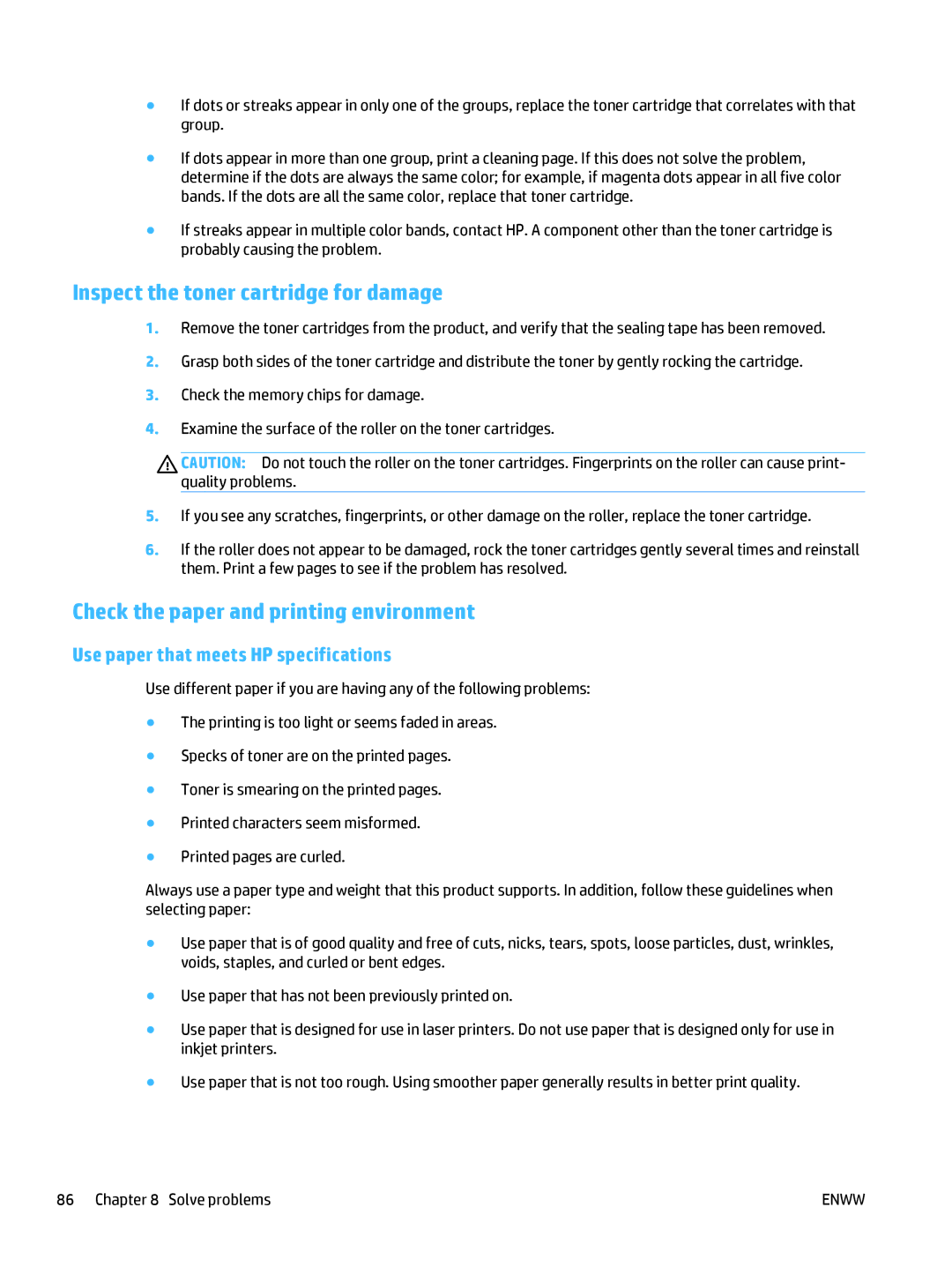 HP Pro MFP M177fw manual Inspect the toner cartridge for damage, Check the paper and printing environment 