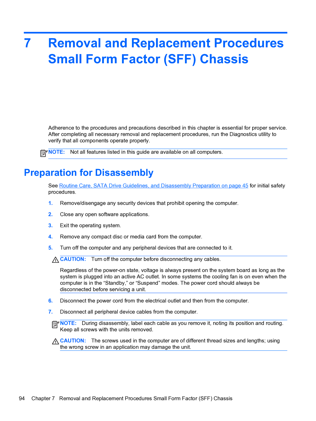 HP Pro QV985AV manual Preparation for Disassembly 