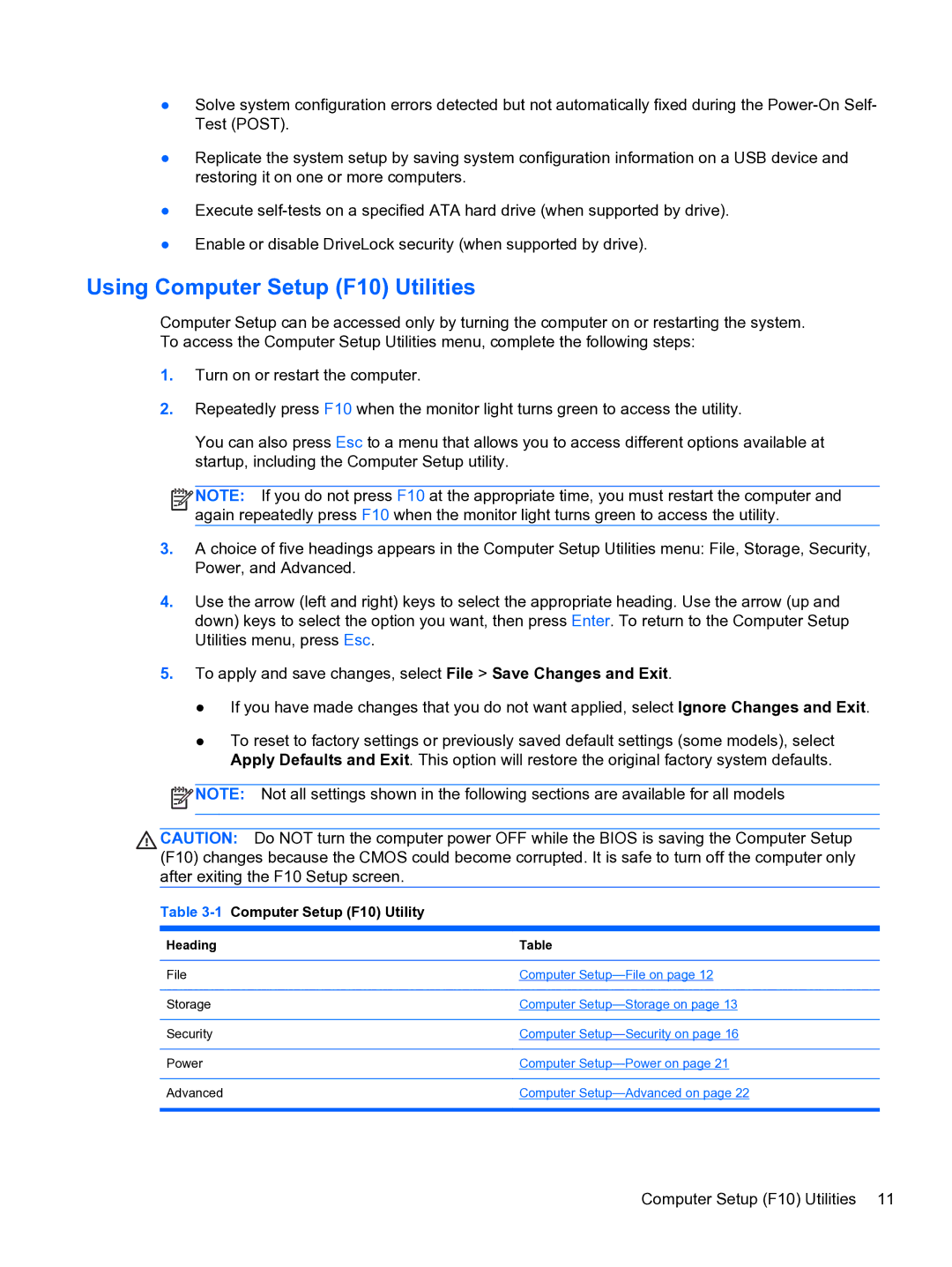 HP Pro QV985AV manual Using Computer Setup F10 Utilities, 1Computer Setup F10 Utility 