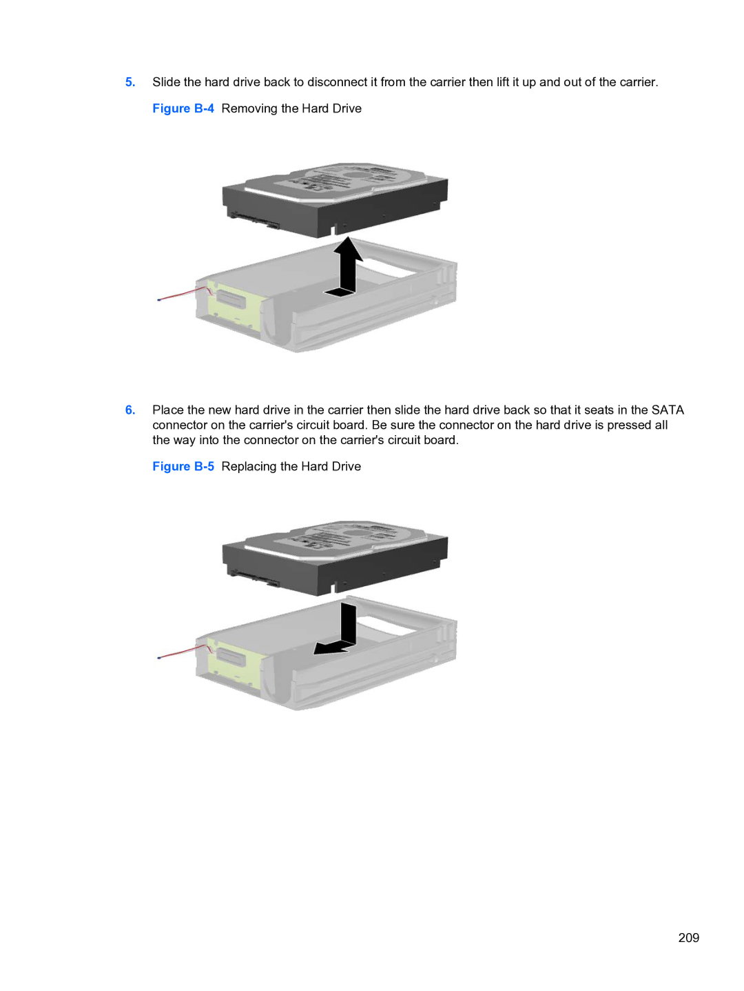 HP Pro QV985AV manual Figure B-5Replacing the Hard Drive 209 