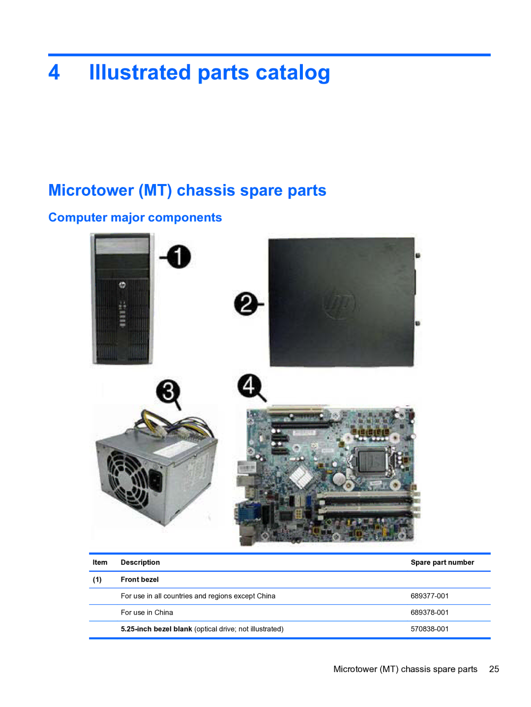 HP Pro QV985AV manual Illustrated parts catalog, Microtower MT chassis spare parts, Computer major components 