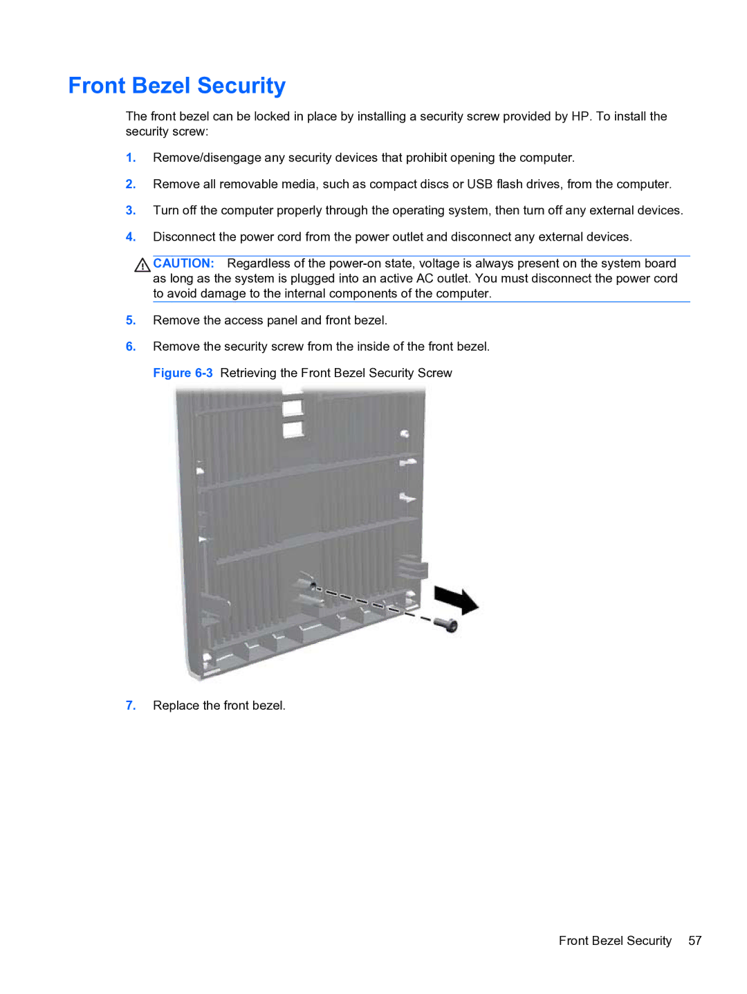 HP Pro QV985AV manual Front Bezel Security 