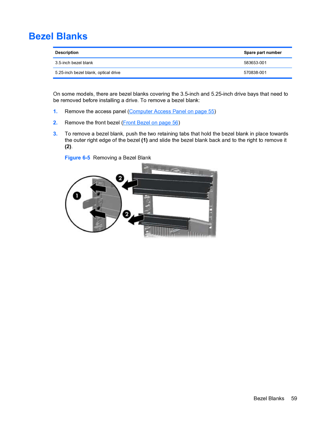 HP Pro QV985AV manual 5Removing a Bezel Blank Bezel Blanks 