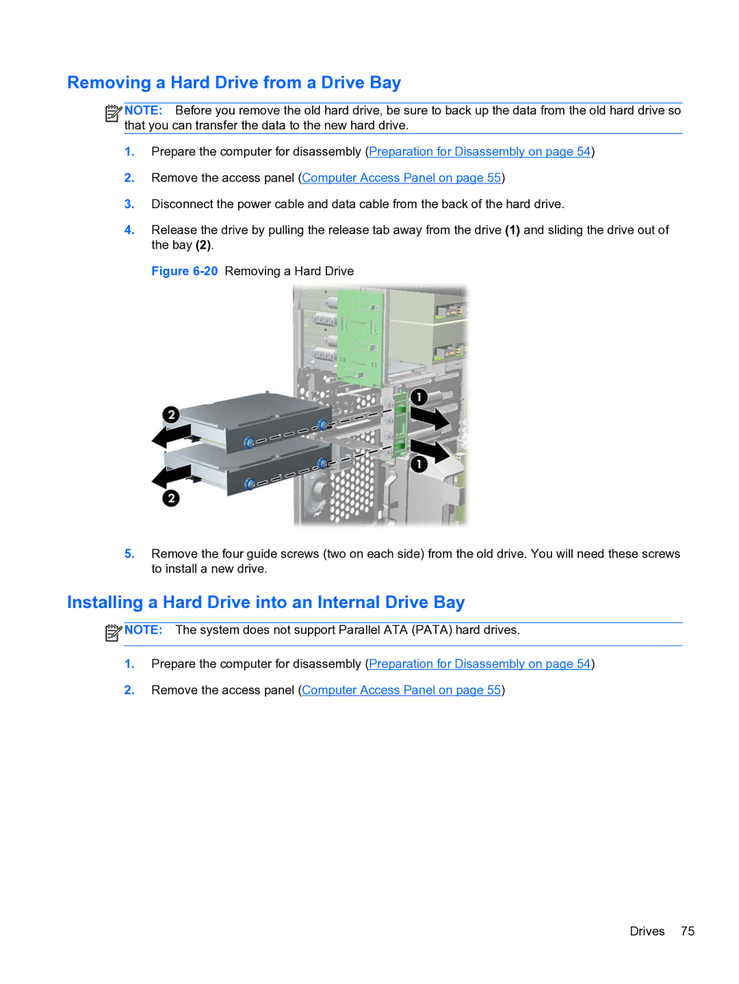HP Pro QV985AV manual Removing a Hard Drive from a Drive Bay, Installing a Hard Drive into an Internal Drive Bay 