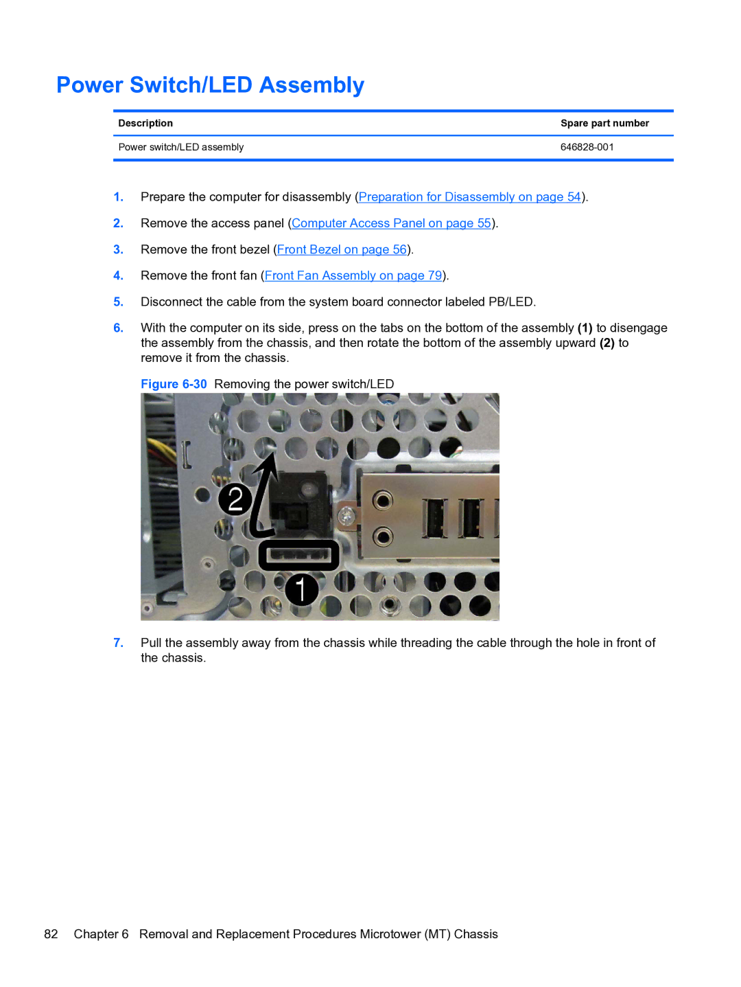 HP Pro QV985AV manual Power Switch/LED Assembly 