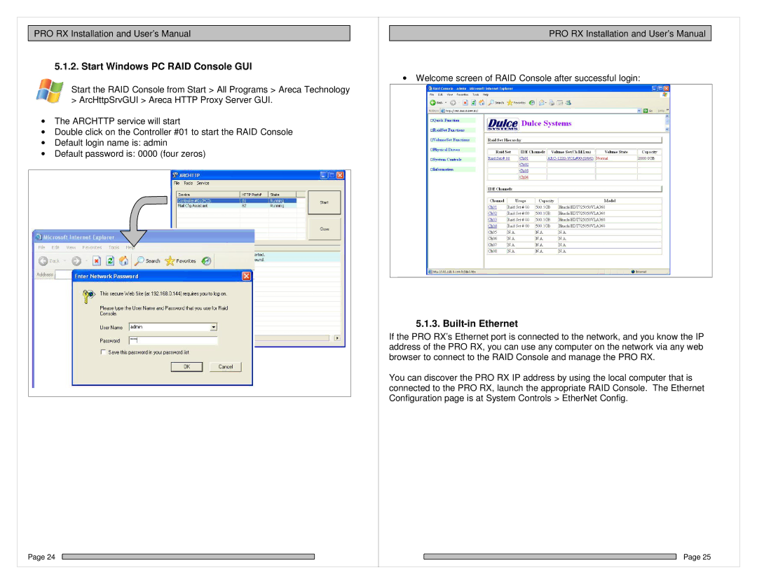 HP PRO RX manual Start Windows PC RAID Console GUI, Built-in Ethernet 