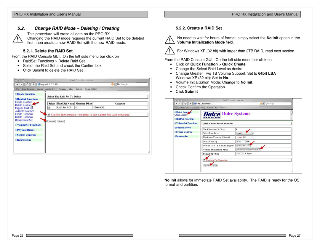 HP PRO RX manual Change RAID Mode Deleting / Creating, Delete the RAID Set, Create a RAID Set 