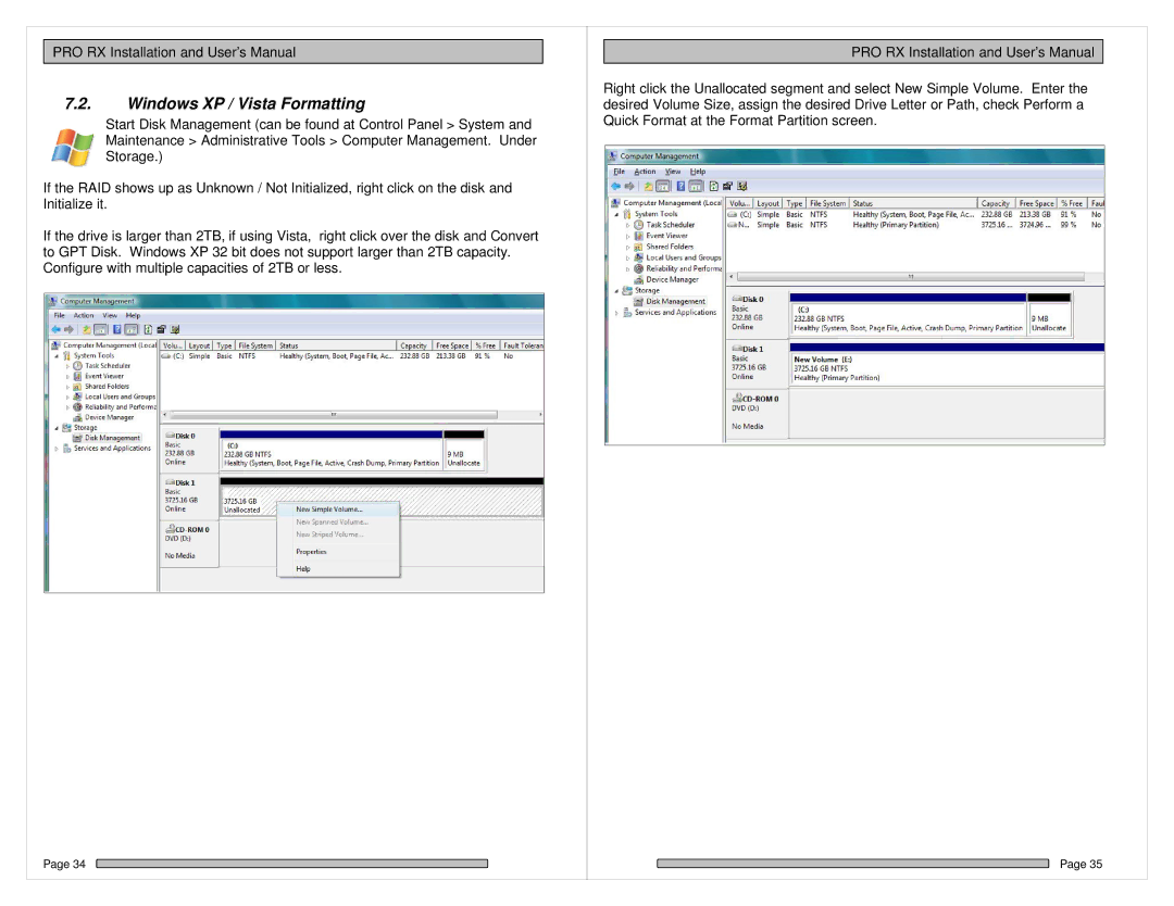 HP PRO RX manual Windows XP / Vista Formatting 