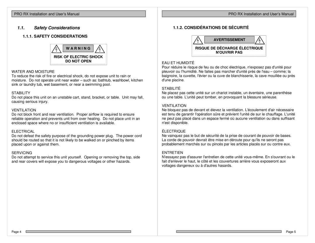 HP PRO RX manual Safety Considerations 