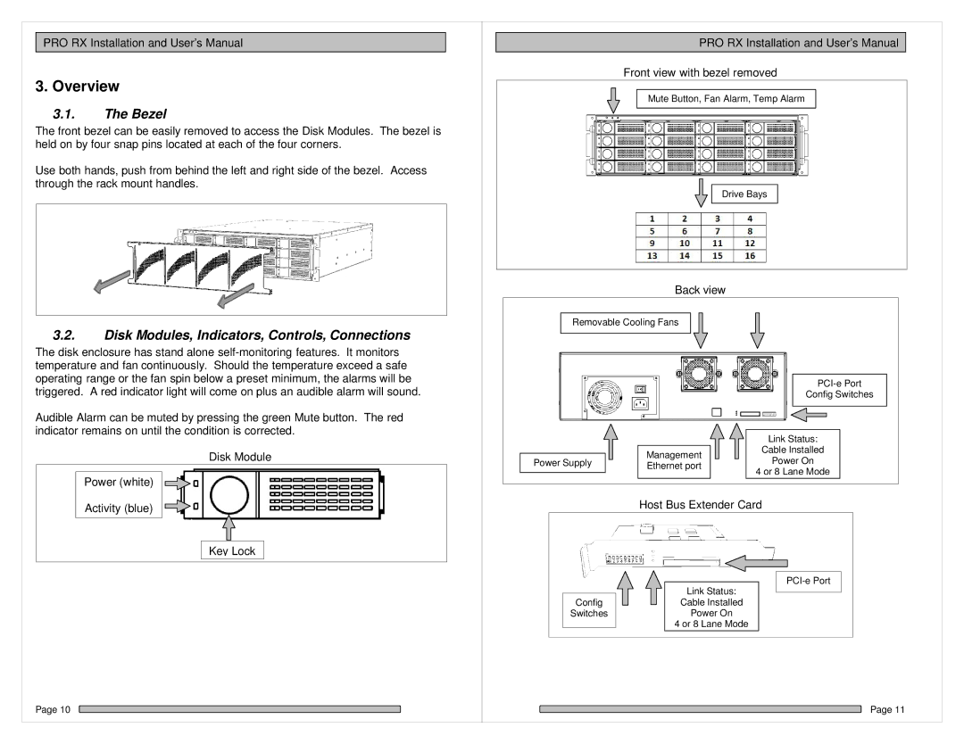 HP PRO RX manual Overview, Bezel, Disk Modules, Indicators, Controls, Connections 