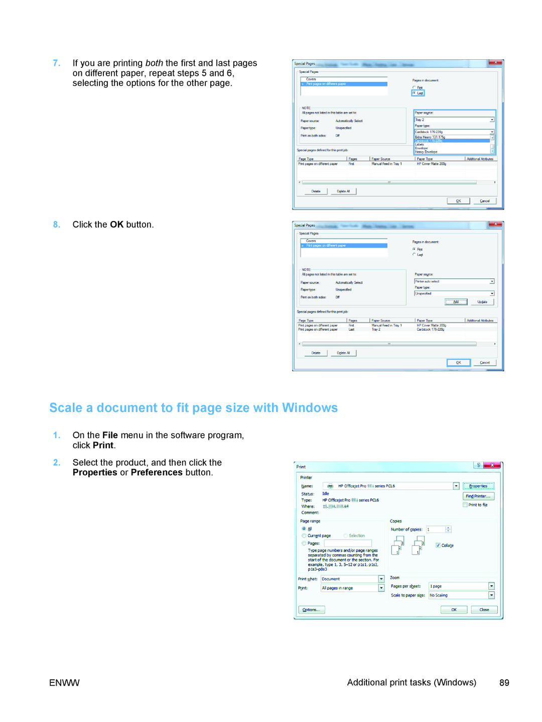 HP Pro X X551dw Inkjet CV037AB1H, Pro X X451dn CN459AB1H manual Scale a document to fit page size with Windows 