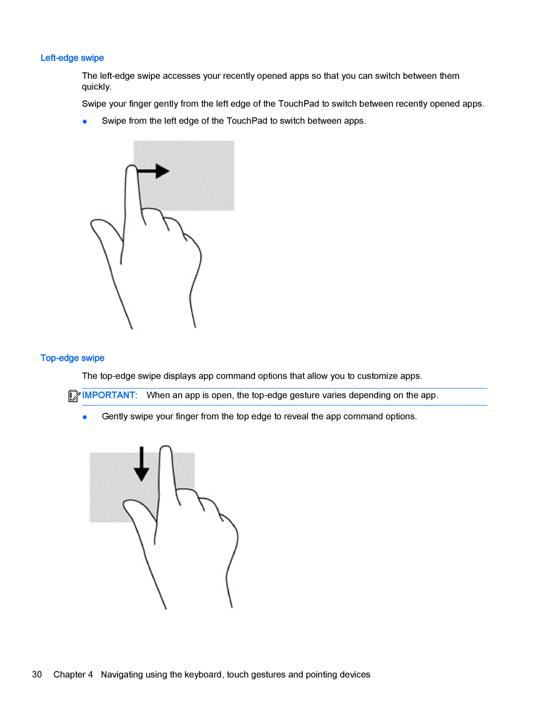 HP Pro x2 612 G1 (Windows 8.1) manual Left-edge swipe 