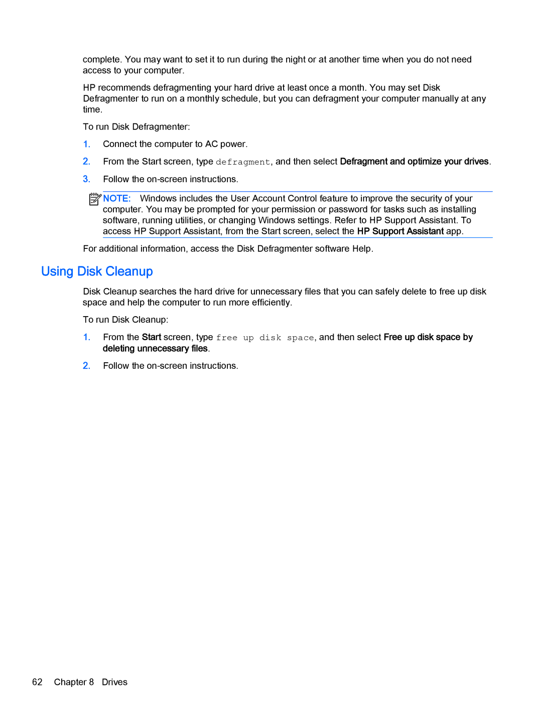 HP Pro x2 612 G1 (Windows 8.1) manual Using Disk Cleanup 