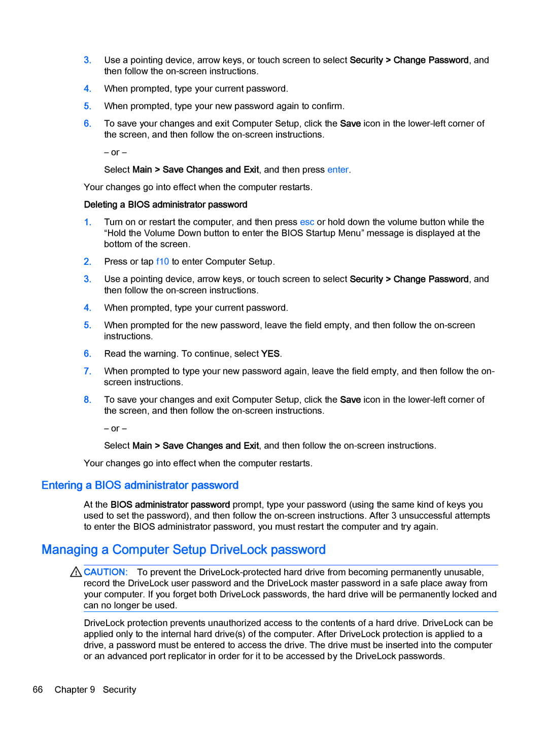 HP Pro x2 612 G1 (Windows 8.1) manual Managing a Computer Setup DriveLock password, Entering a Bios administrator password 