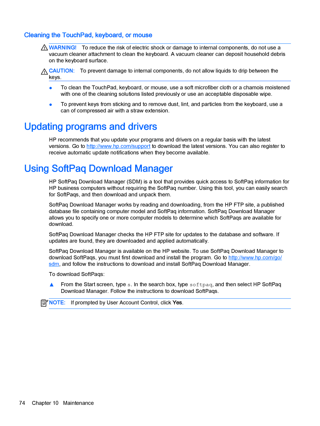 HP Pro x2 612 G1 (Windows 8.1) manual Updating programs and drivers Using SoftPaq Download Manager 