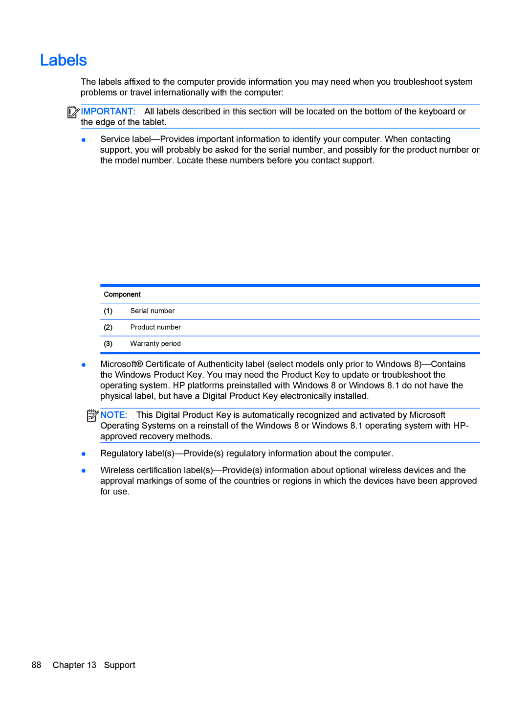 HP Pro x2 612 G1 (Windows 8.1) manual Labels 