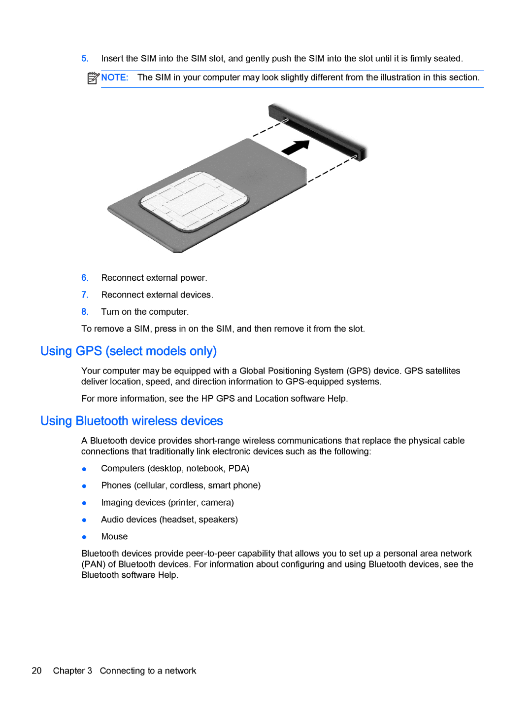 HP Pro x2 612 G1 manual Using GPS select models only, Using Bluetooth wireless devices 